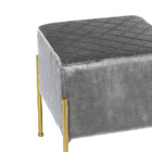 Puff Banqueta Industrial Dourada Lice Veludo Tresse Cinza E02