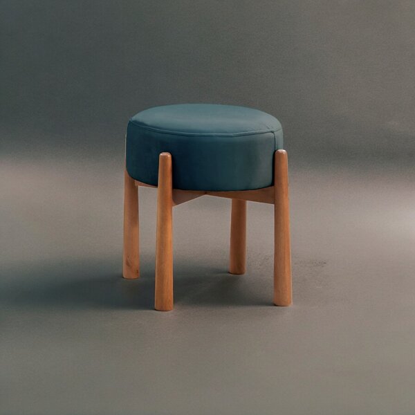 Puff Banqueta Lotus Luxo Madeira Maciça Azul