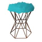 Puff Banqueta Louis Aramado Hexágono Bronze Pelúcia Azul Turq