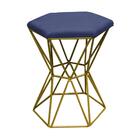 Puff Banqueta Louis Industrial Hexágono Ferro Dourado Suede A