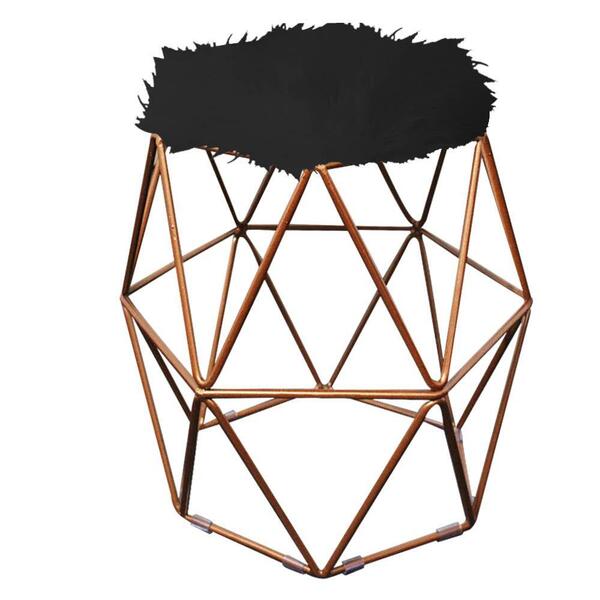 Puff Banqueta Luna Aramado Hexágono Bronze Pelúcia Preto