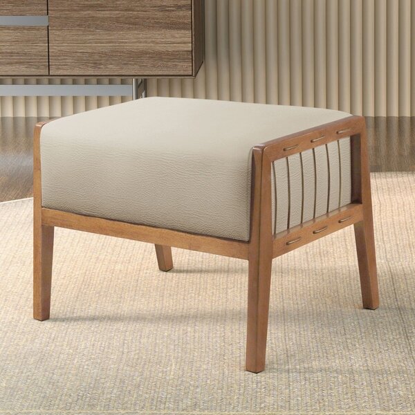 Puff Banqueta Madeira Maciça Gael Luxo Off White