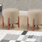 Puff Banqueta Madeira Maciça Thor Luxo Bege