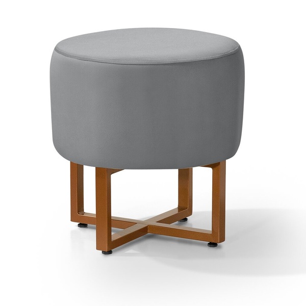 Puff Banqueta Para Penteadeira Com Pes De Ferro Dourado Velud