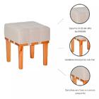 Puff Banqueta Pérola Linho Bege Pés Em Madeira