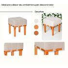 Puff Banqueta Pérola Linho Bege Pés Em Madeira