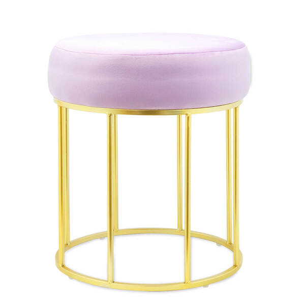 Puff Banqueta Pés De Metal Suede Redondo Lilas