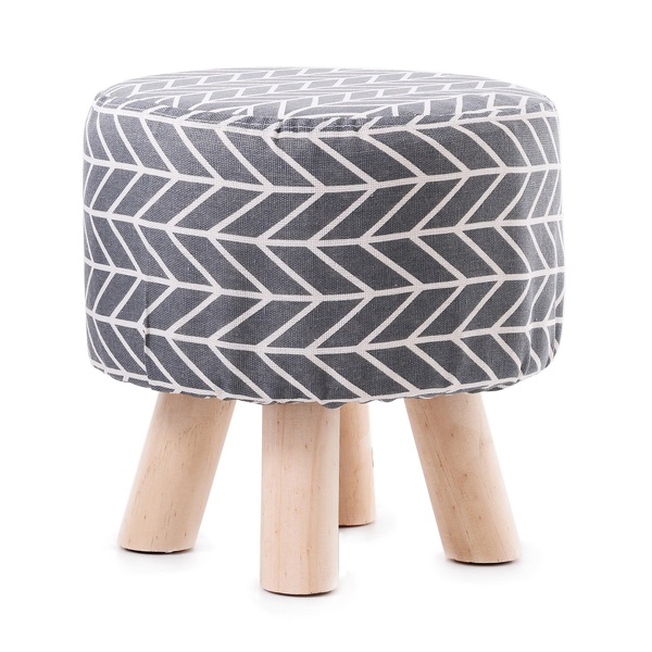 Puff Banqueta Redonda Estampa Geométrica Cinza E Branco