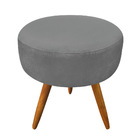 Puff Banqueta Redonda Nina Suede Grafite Pés Palito Castanho