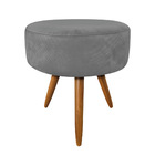 Puff Banqueta Redonda Nina Suede Grafite Pés Palito Castanho