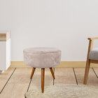 Puff Banqueta Redonda Nina Suede Pés Palito Castanho - Pallaz