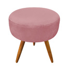 Puff Banqueta Redonda Nina Suede Rosê Pés Palito Castanho - P