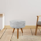 Puff Banqueta Redonda Nina Veludo Cinza Pés Palito Castanho -