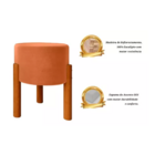 Puff Banqueta Redondo Pés Em Madeira Maciça Terra Cota