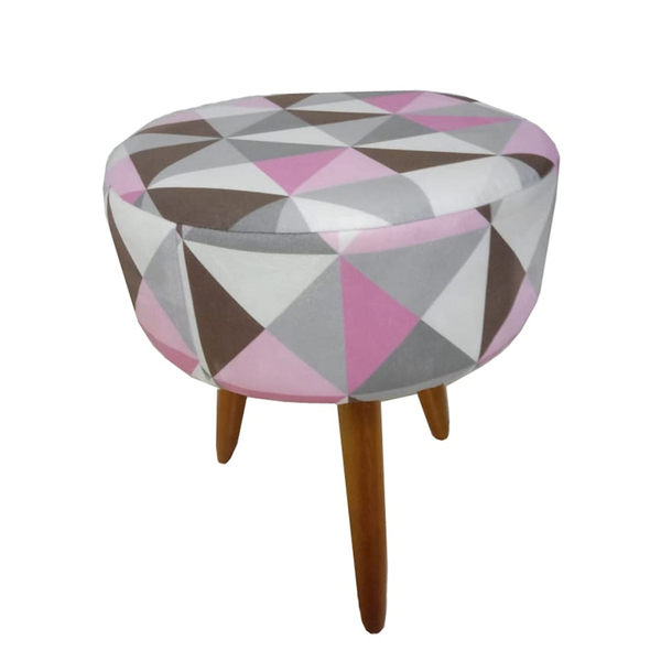 Puff Banqueta Redondo Suede Triângulo Rosa - Ds Estofados