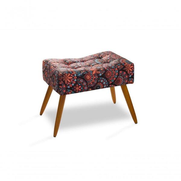 Puff Banqueta Retangular Suede Estampado Mandala Preto