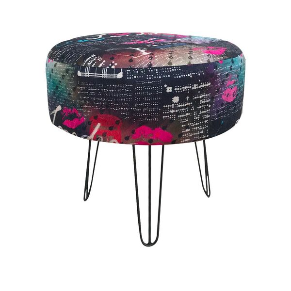 Puff Banqueta Rio Redondo Estampado London Pés De Aço Aramado