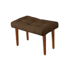 Puff Banqueta Suede Marrom Capitonê Pés De Madeira Maçica Sof
