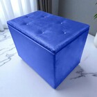 Puff Baú C/ Botão Banqueta Suede Organizar Decorar 55cm Azul