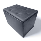 Puff Baú C/ Botão Banqueta Suede Organizar Decorar 55cm Cinza