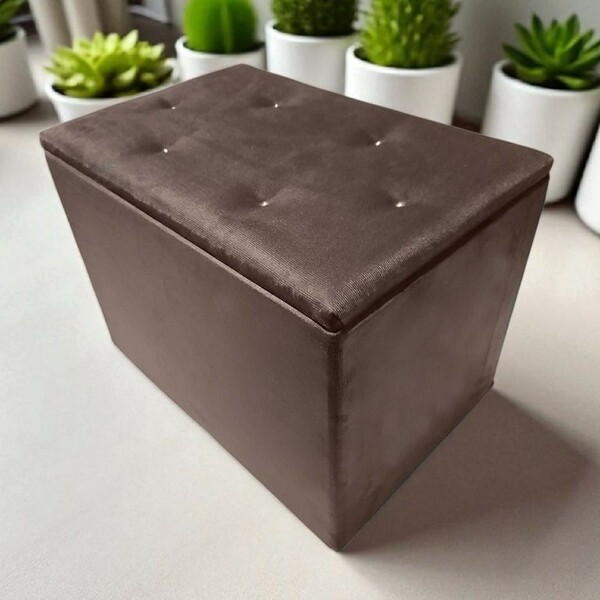 Puff Baú C/ Botão Banqueta Suede Organizar Decorar 55cm Marrom