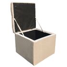 Puff Baú Capitonê Quadrado Suede Acetinado Bege - D'rossi