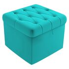 Puff Baú Capitonê Quadrado Suede Azul Turquesa - D'rossi