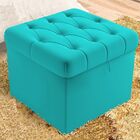 Puff Baú Capitonê Quadrado Suede Azul Turquesa - D'rossi