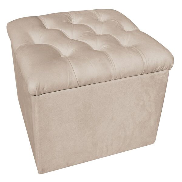 Puff Baú Capitone Quadrado Suede Bege M11 - D'rossi