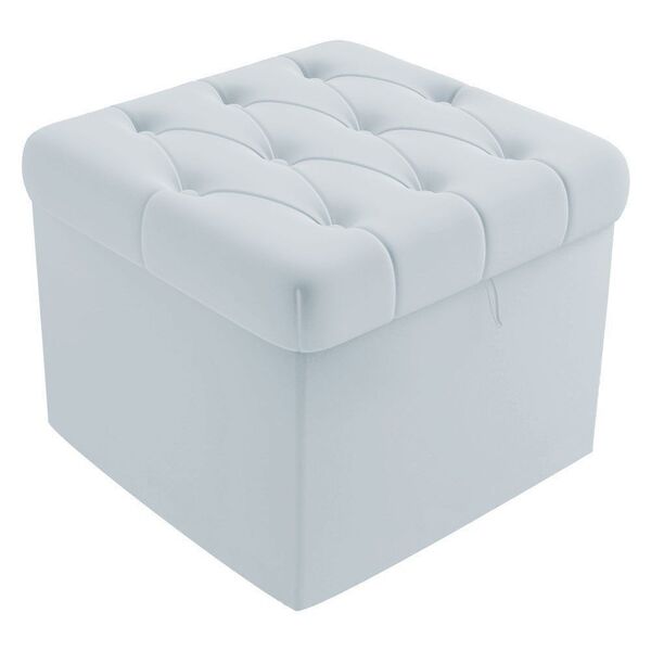 Puff Baú Capitonê Quadrado Suede Cinza - D'rossi