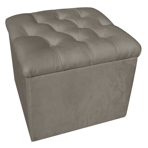 Puff Baú Capitonê Quadrado Suede Marrom Rato - D'rossi