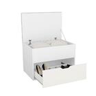 Puff Baú Com 1 Gaveta - Branco/ Tecido Rosa