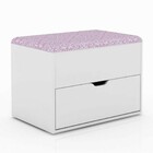Puff Baú Com 1 Gaveta - Branco/ Tecido Rosa
