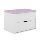 Puff Baú Com 1 Gaveta - Branco/ Tecido Rosa