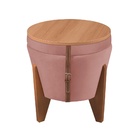 Puff Baú Multifuncional Tampo Amadeirado Veludo Salmão