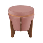 Puff Baú Multifuncional Tampo Amadeirado Veludo Salmão
