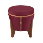 Puff Baú Multifuncional Tampo Amadeirado Veludo Vinho
