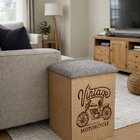 Puff Baú Não É Segredo Moto Linho Marrom Mesclado 34x45 Ns0503