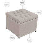 Puff Baú Porta Objetos L02 Capitonê 48x48 Cm Linho Bege - Lya