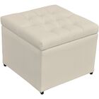 Puff Baú Porta Objetos L02 Captonê 48x48 Cm Corino Bege - Lya