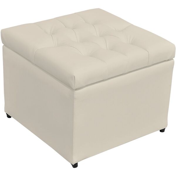 Puff Baú Porta Objetos L02 Captonê 48x48 Cm Corino Bege - Lya
