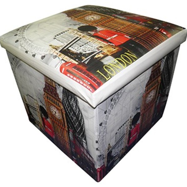 Puff Bau Porta Treco Vintage Retro Dobravel  Com Assento Lond