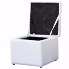 Puff Baú Quadrado Corino Branco - Nay Estofados