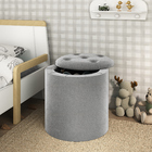 Puff Baú Redondo Organizador Guarda Objeto Linho Cinza