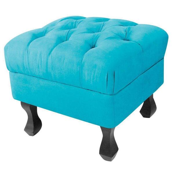 Puff Baú Retrô Luis Xv Suede Azul Turquesa D´rossi
