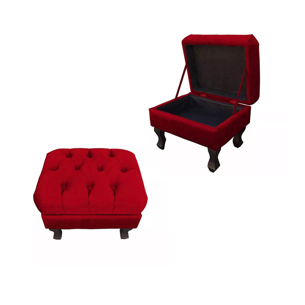 Puff Baú Retrô Luiz Xv Capitonê Para Sala E Quarto Suede Esco