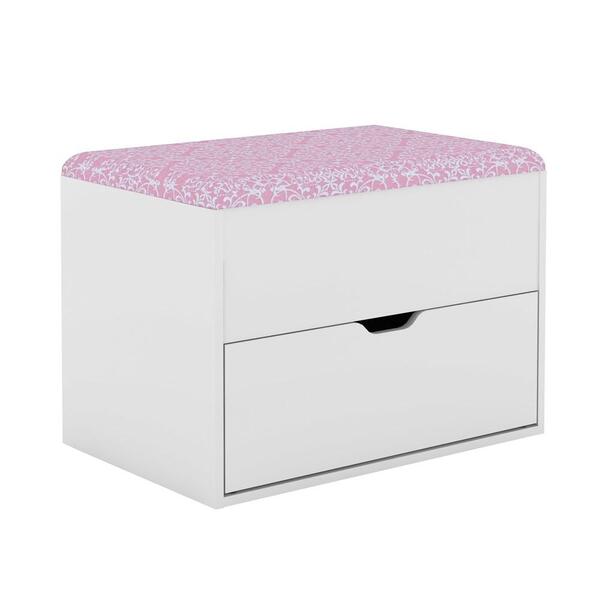 Puff Baú Sapateira 1 Gaveta Pu2051 Branco/tecido 408 - Tecno