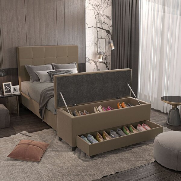 Puff Baú Sapateira King 193x50x48cm Móveis Digital Suede Areia