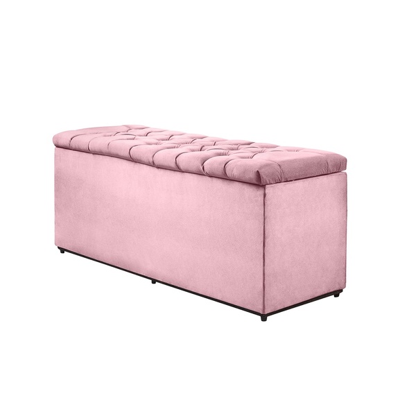 Puff Baú Sapateira Recamier King 195 Cm Suede  Suede Rosa