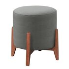 Puff Benny Luxo Madeira Maciça Tecido Veludo Premium Cinza